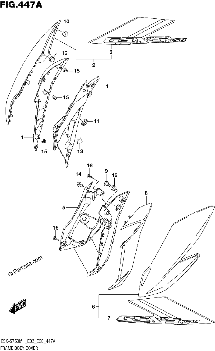 Diagrama de FRAME BODY COVER GSX S750 GSX S750A