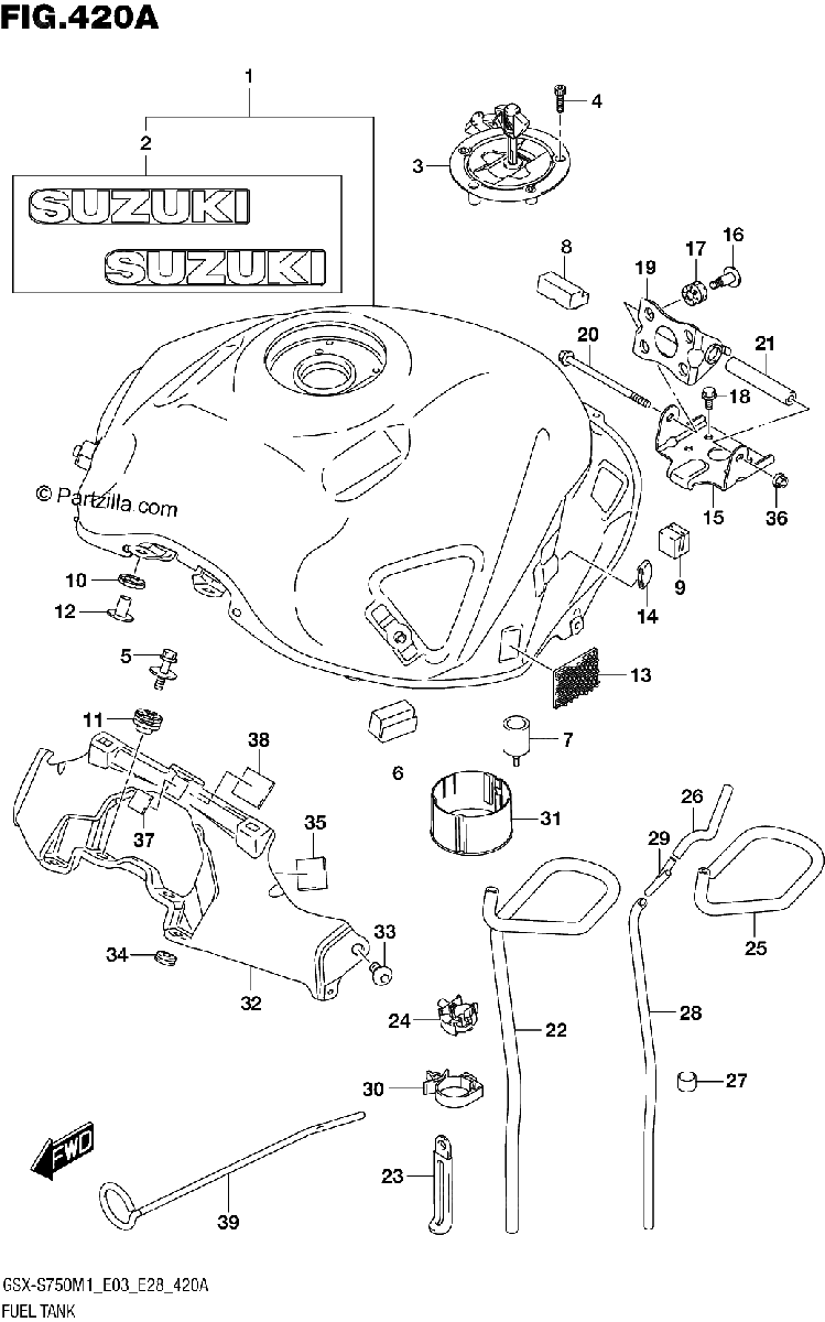 Diagrama de FUEL TANK GSX S750 GSX S750A E03 E28