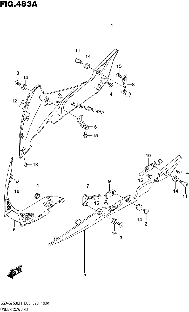 Diagrama de UNDER COWLING GSX S750 GSX S750A