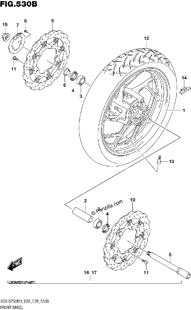 Diagrama de 530B FRONT WHEEL GSX S750Z GSX S750ZA