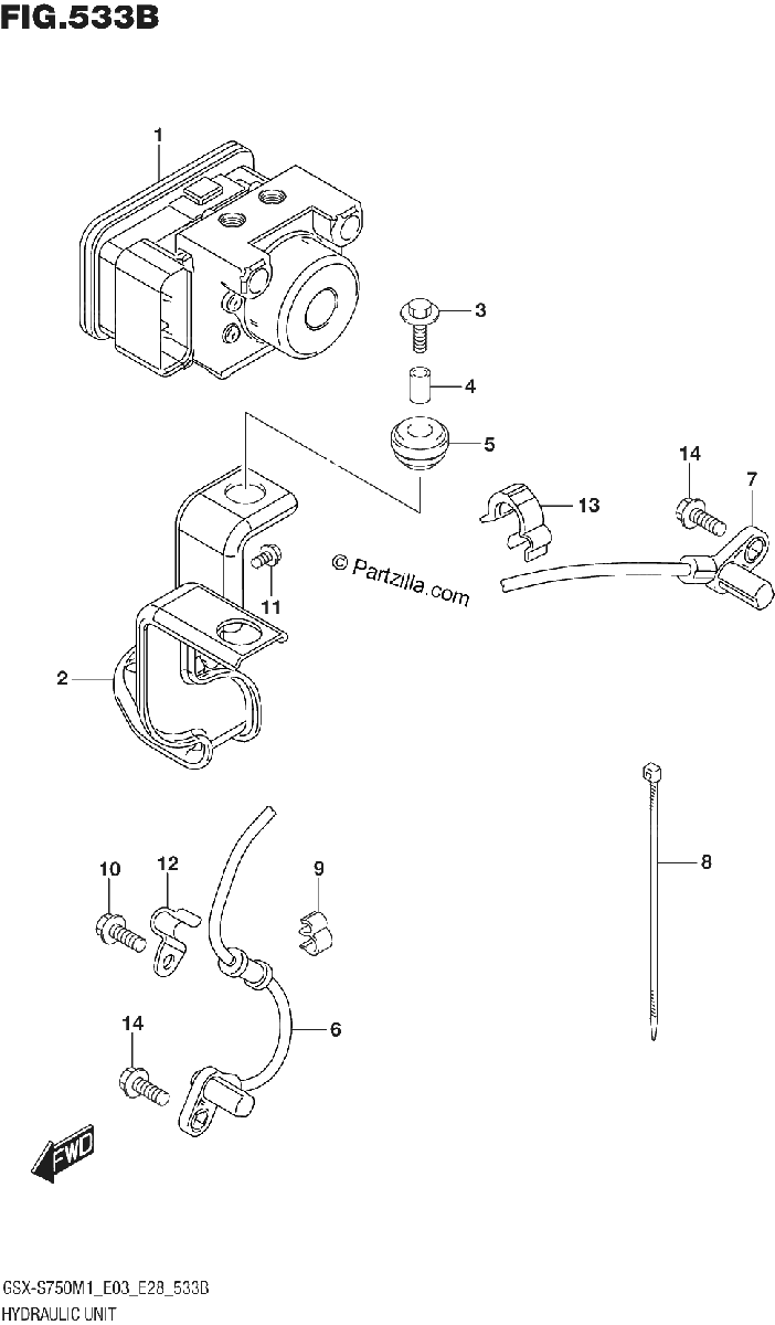 Diagrama de 533B HYDRAULIC UNIT GSX S750A GSX S750ZA