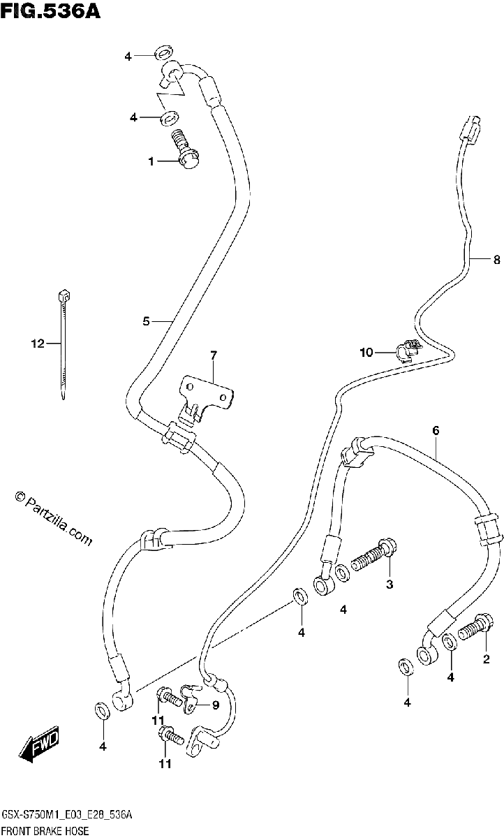 Diagrama de 536A FRONT BRAKE HOSE GSX S750 GSX S750Z