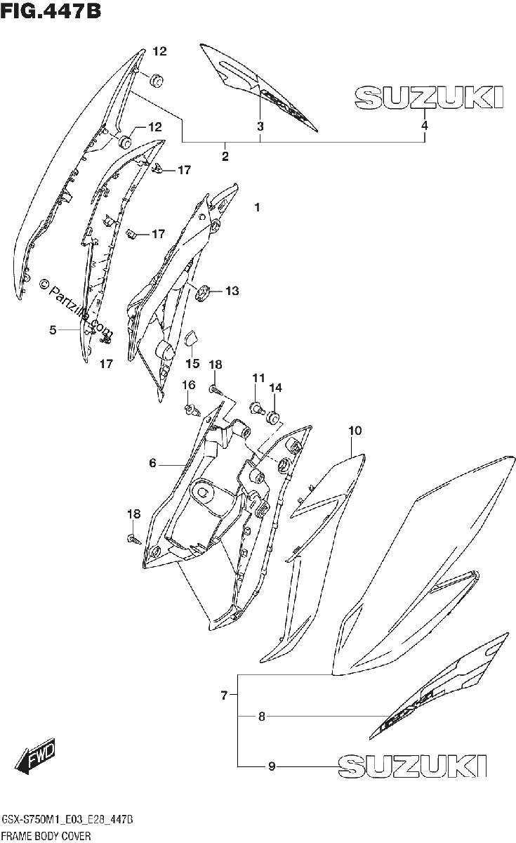 Diagrama de FRAME BODY COVER GSX S750Z GSX S750ZA