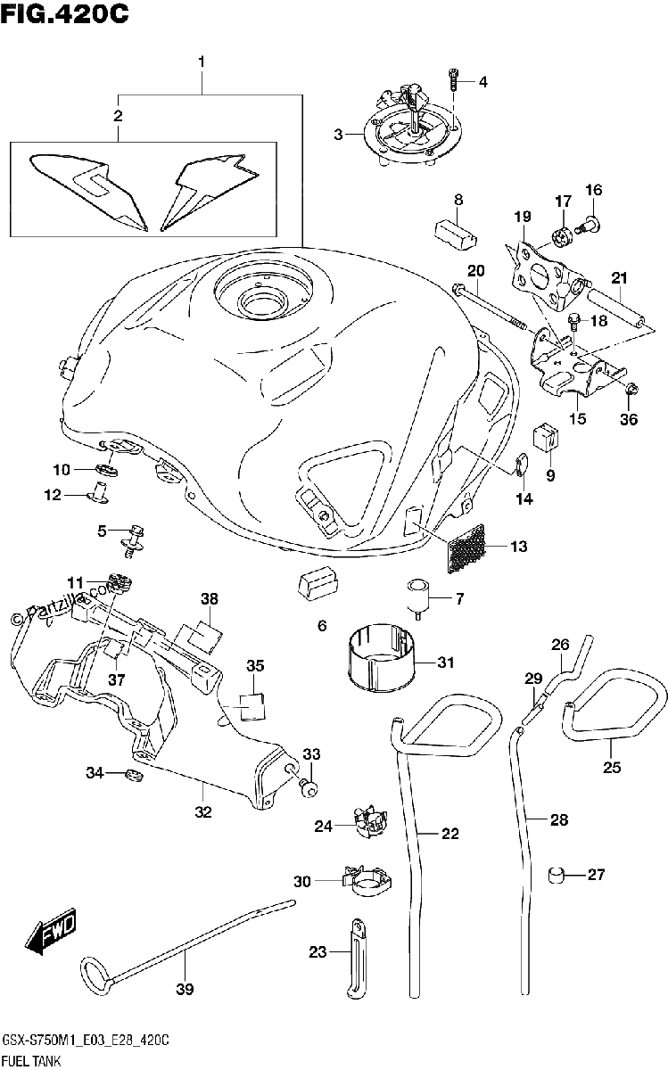 Diagrama de FUEL TANK GSX S750Z GSX S750ZA E03 E28