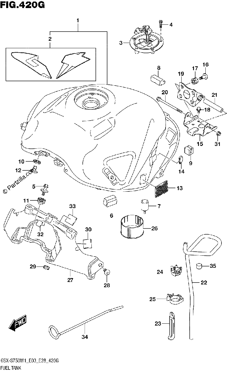 Diagrama de FUEL TANK GSX S750Z GSX S750ZA E33