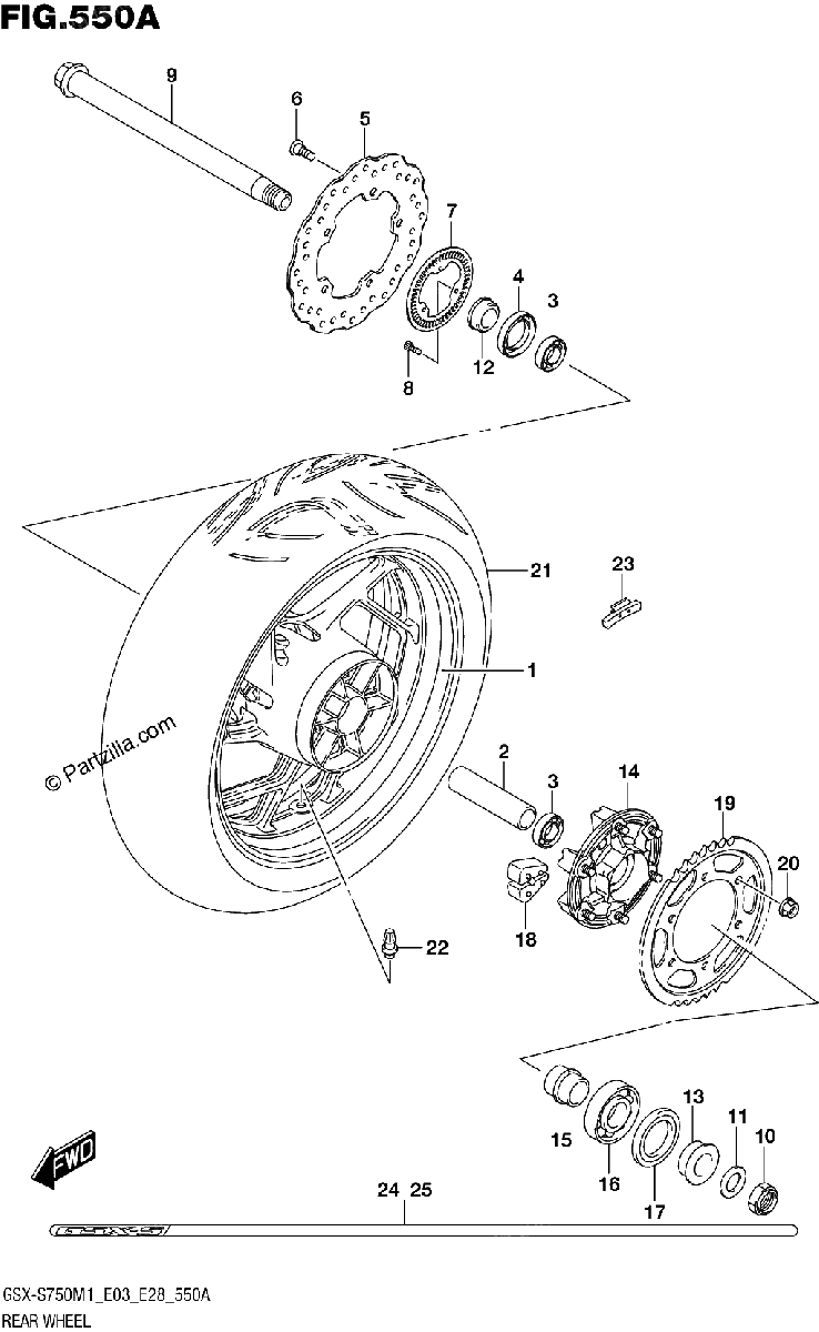 Diagrama de REAR WHEEL GSX S750Z GSX S750ZA