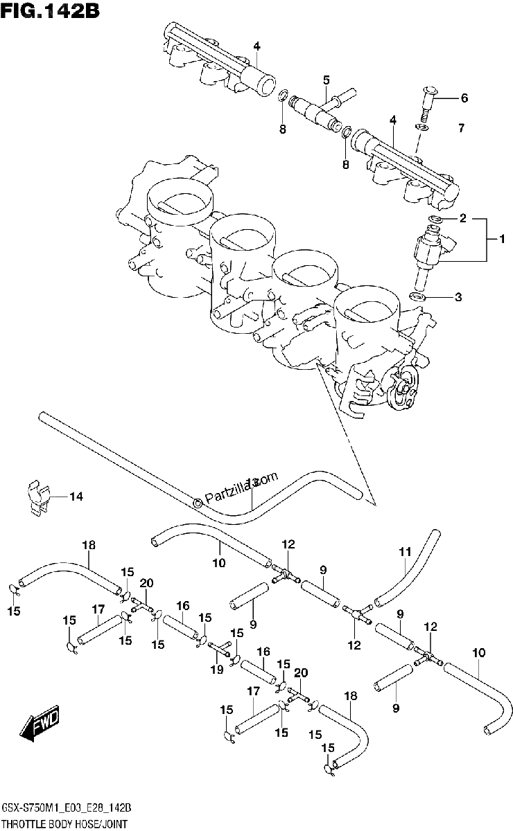 Diagrama de THROTTLE BODY HOSE JOINT E33