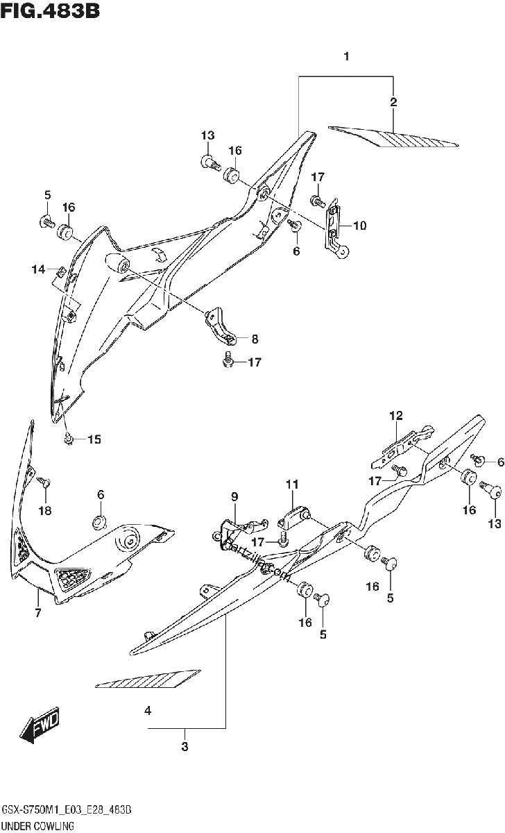 Diagrama de UNDER COWLING GSX S750Z GSX S750ZA