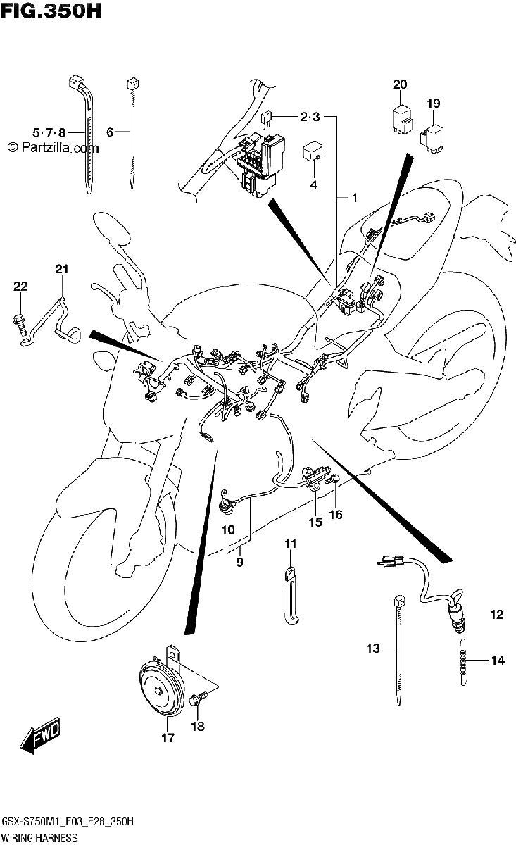 Diagrama de WIRING HARNESS GSX S750 GSX S750Z E03