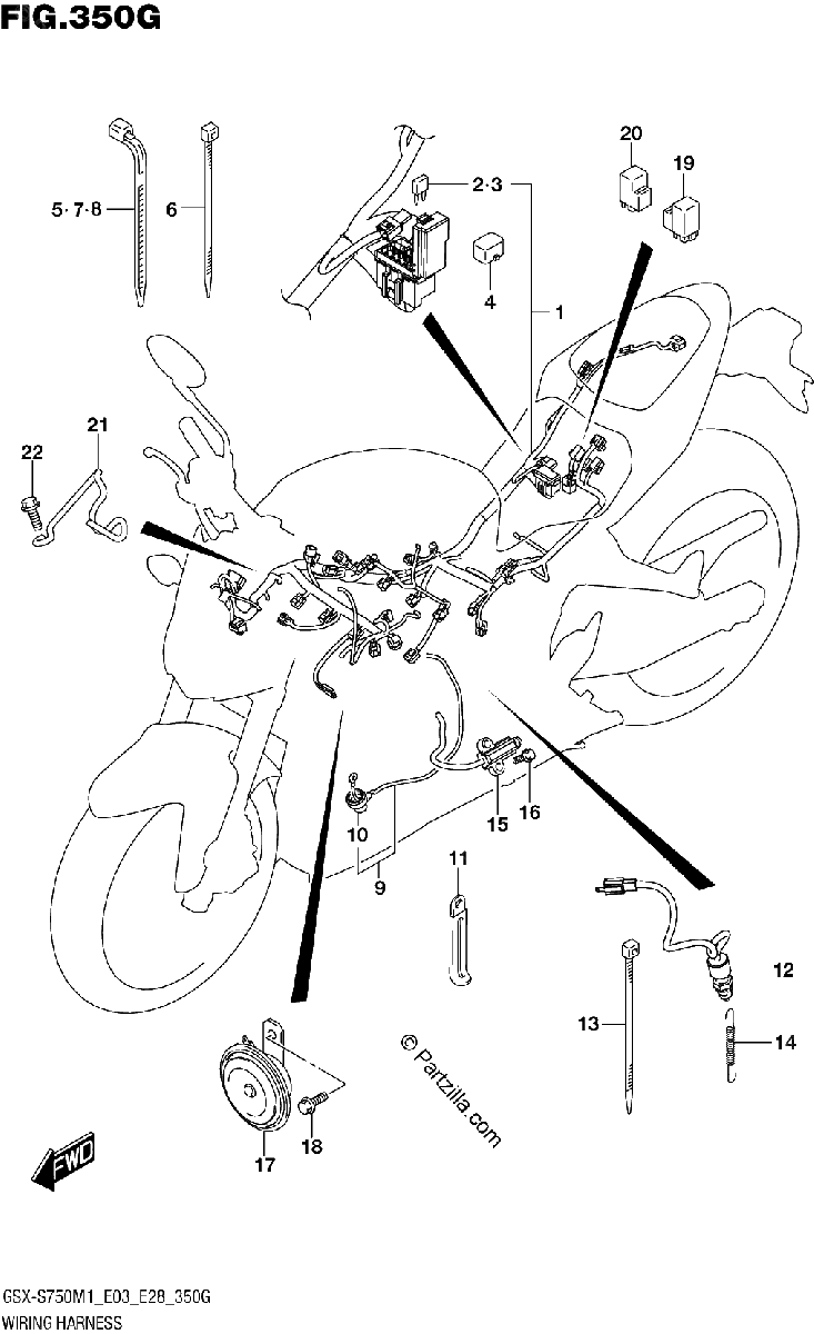 Diagrama de WIRING HARNESS GSX S750 GSX S750Z E33