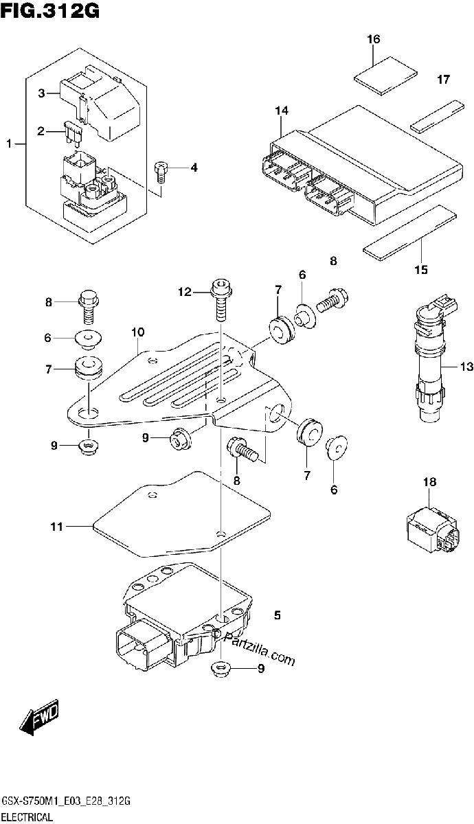 Diagrama de ELECTRICAL GSX S750 GSX S750Z E03
