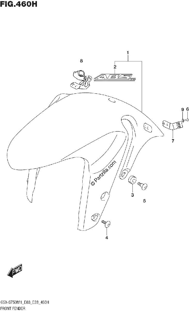 Diagrama de FRONT FENDER GSX S750A