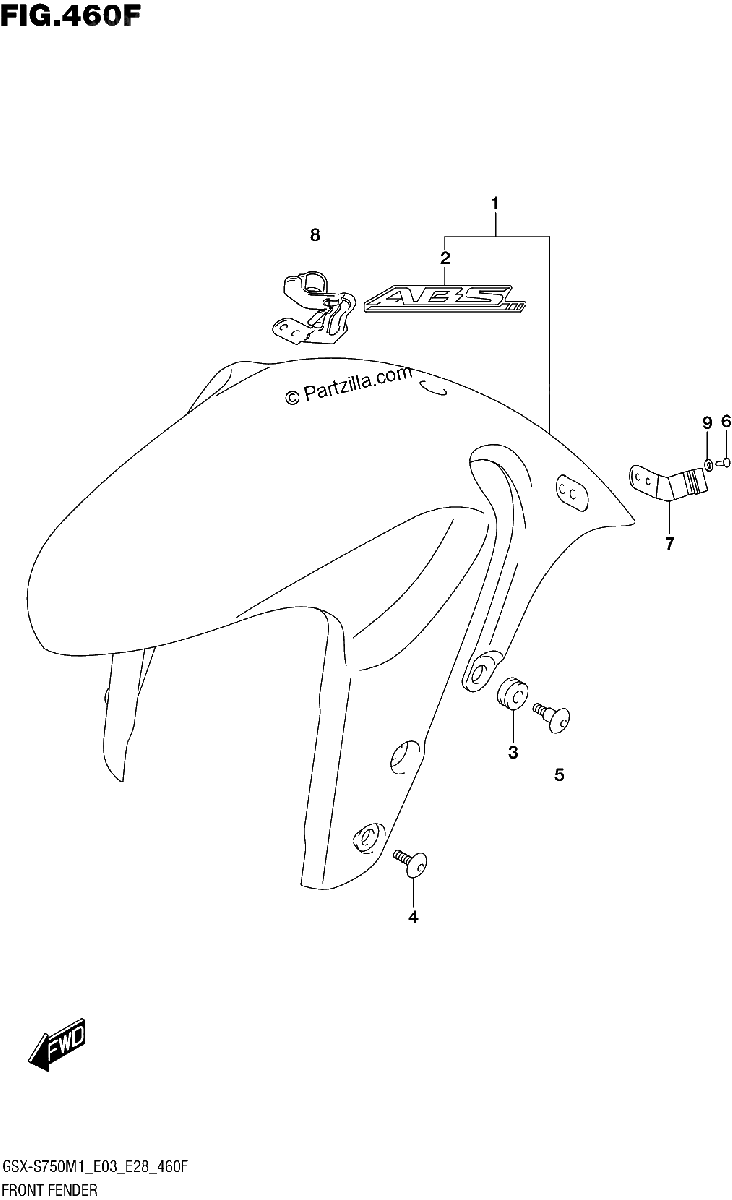 Diagrama de FRONT FENDER GSX S750ZA