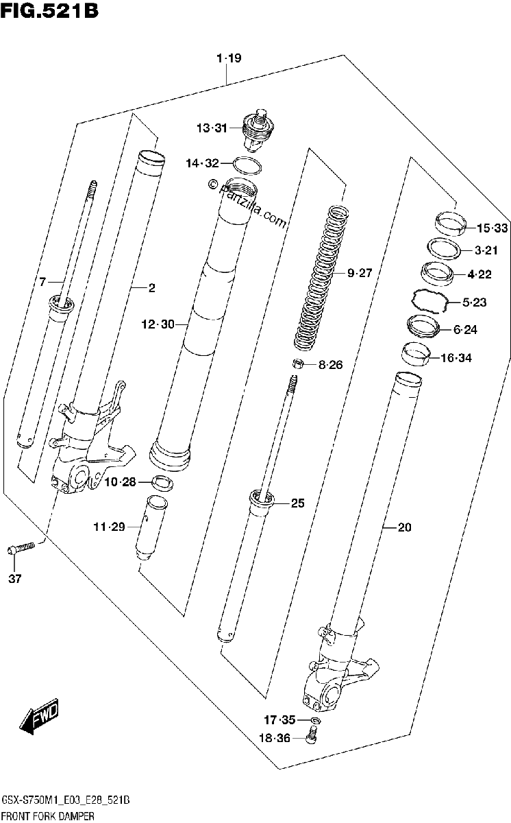 Diagrama de FRONT FORK DAMPER GSX S750Z GSX S750ZA