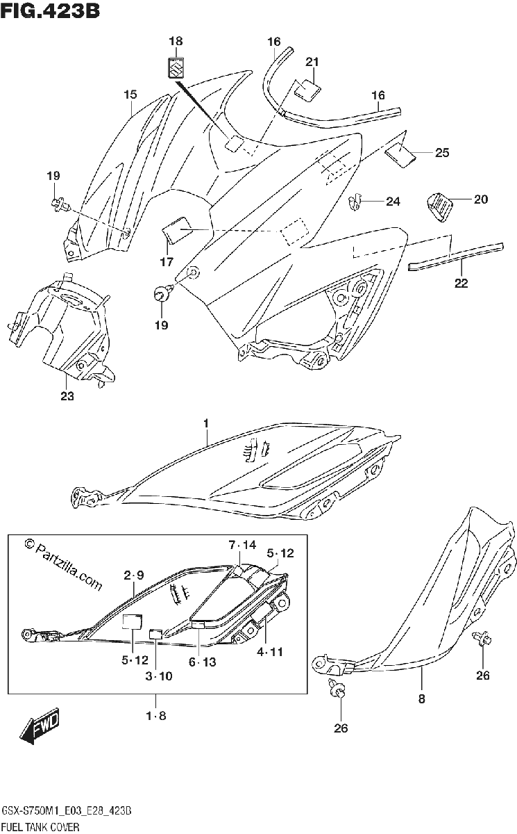 Diagrama de FUEL TANK COVER GSX S750Z GSX S750ZA