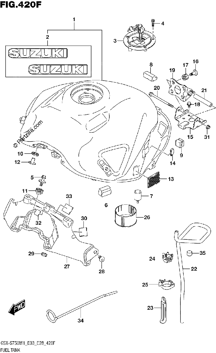 Diagrama de FUEL TANK GSX S750 GSX S750A E33