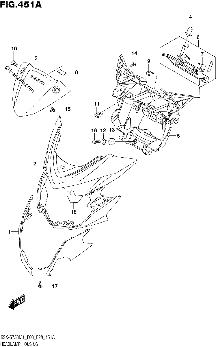 Diagrama de HEADLAMP HOUSING GSX S750 GSX S750A