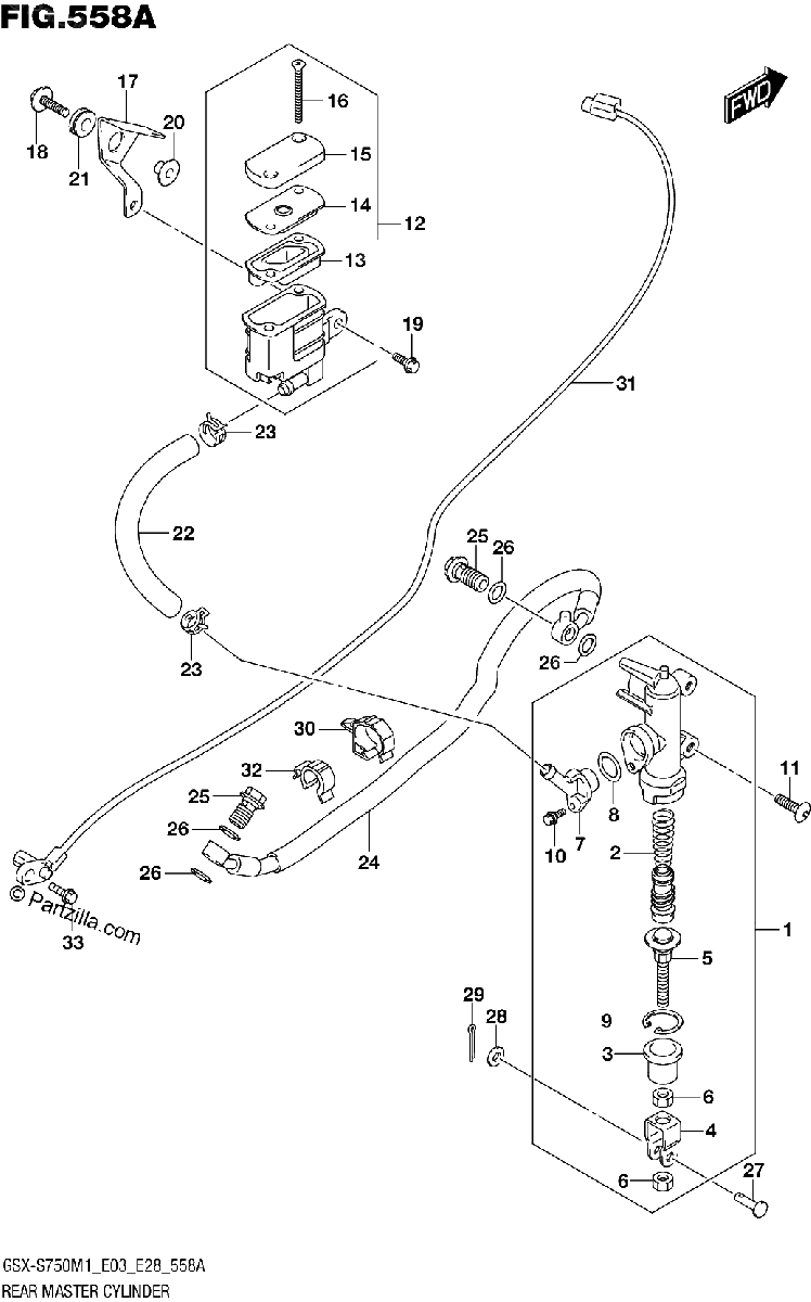 Diagrama de REAR MASTER CYLINDER GSX S750 GSX S750Z