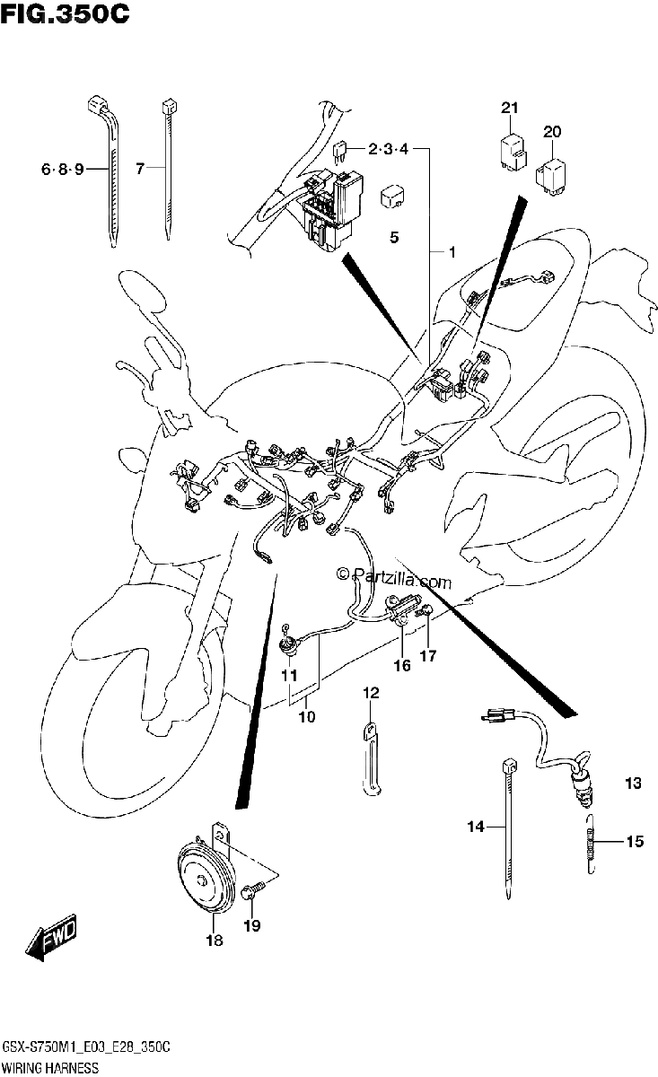 Diagrama de WIRING HARNESS GSX S750A GSX S750ZA E03