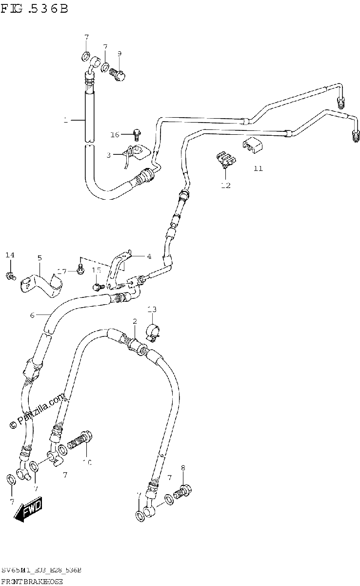 Diagrama de FRONT BRAKE HOSE SV650A