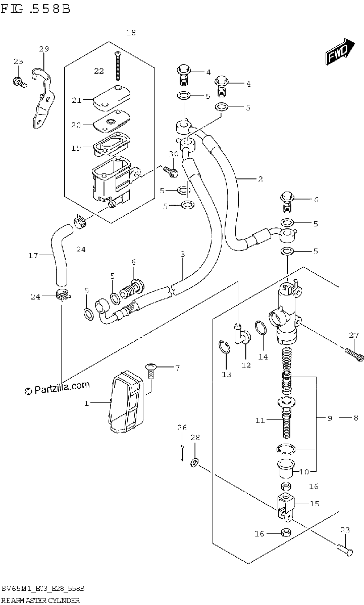 Diagrama de REAR MASTER CYLINDER SV650A SV650XA E28 E33