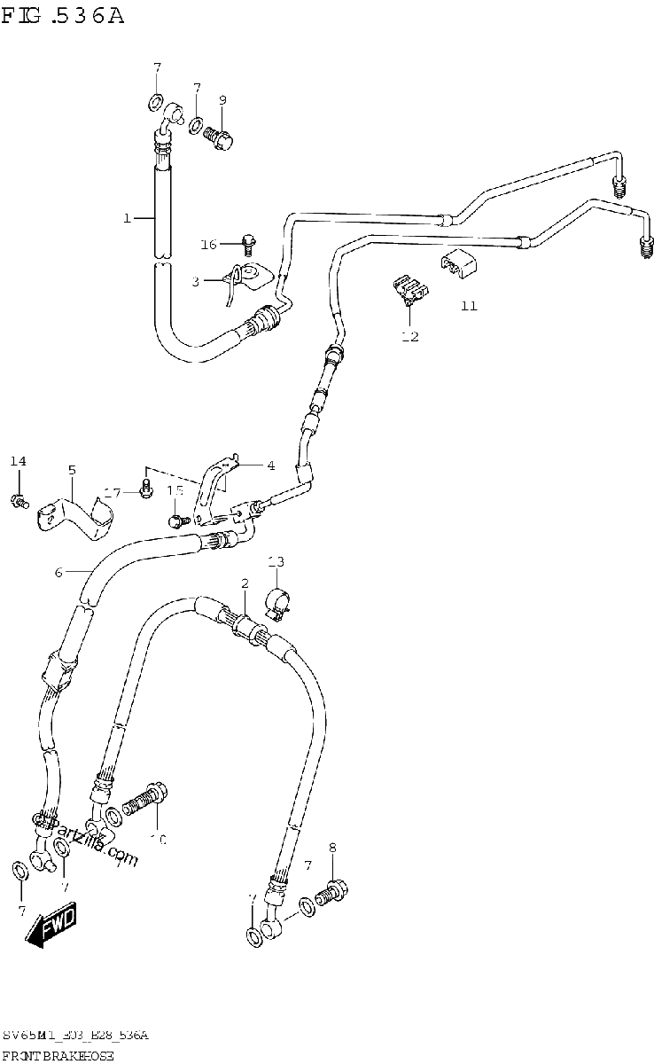 Diagrama de FRONT BRAKE HOSE SV650XA