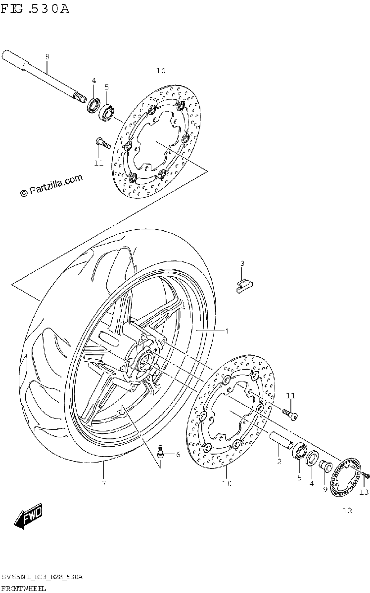 Diagrama de FRONT WHEEL SV650 SV650A