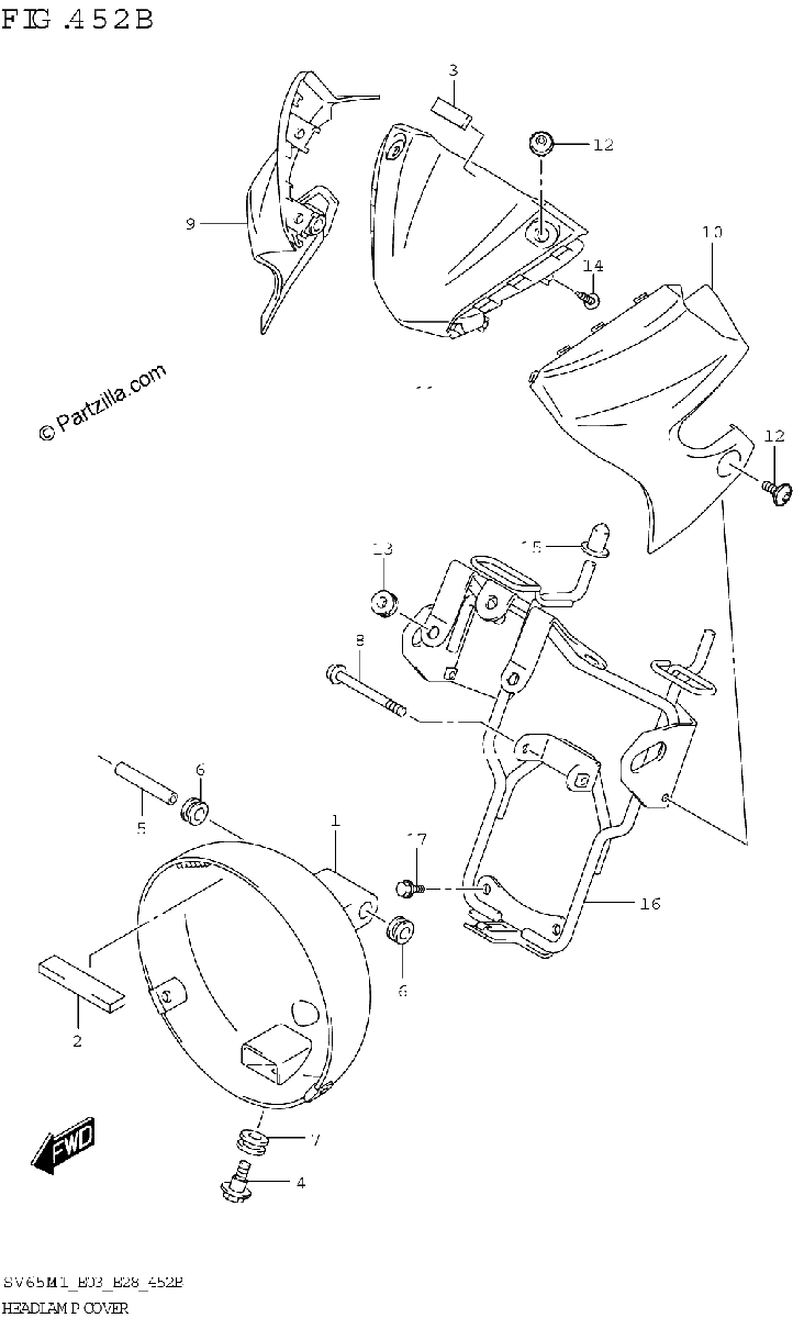 Diagrama de HEADLAMP COVER SV650 SV650A