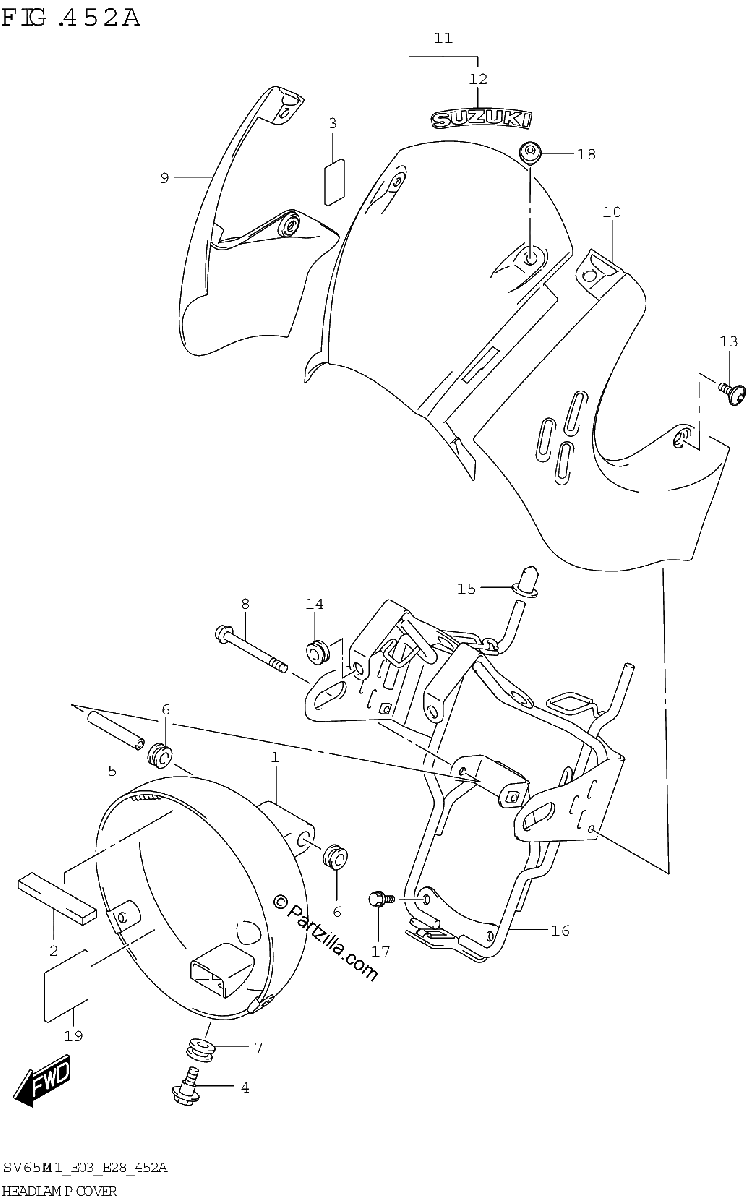 Diagrama de HEADLAMP COVER SV650XA