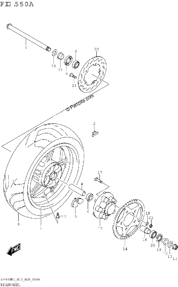 Diagrama de REAR WHEEL SV650