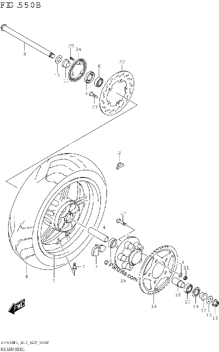 Diagrama de REAR WHEEL SV650A SV650XA E28 E33