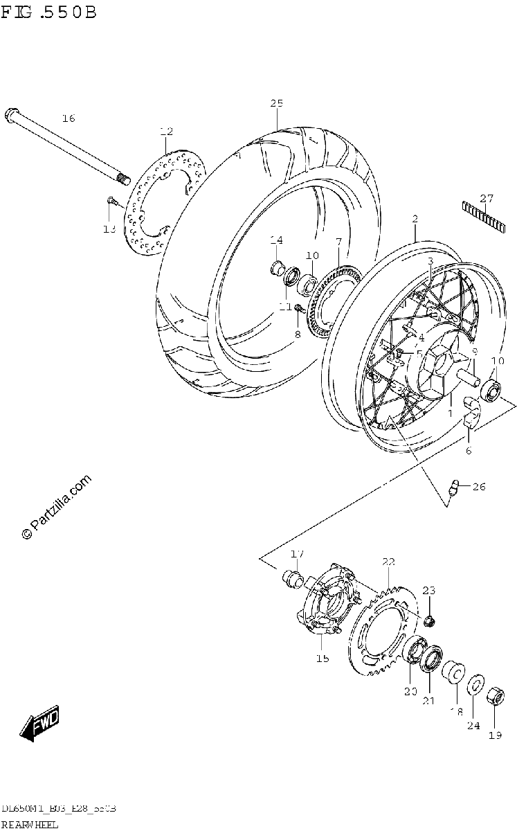 Diagrama de REAR WHEEL DL650XA