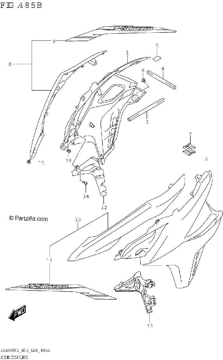 Diagrama de SIDE COWLING DL650XA
