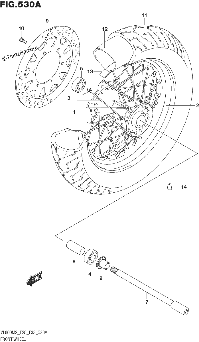 Diagrama de FRONT WHEEL VL800
