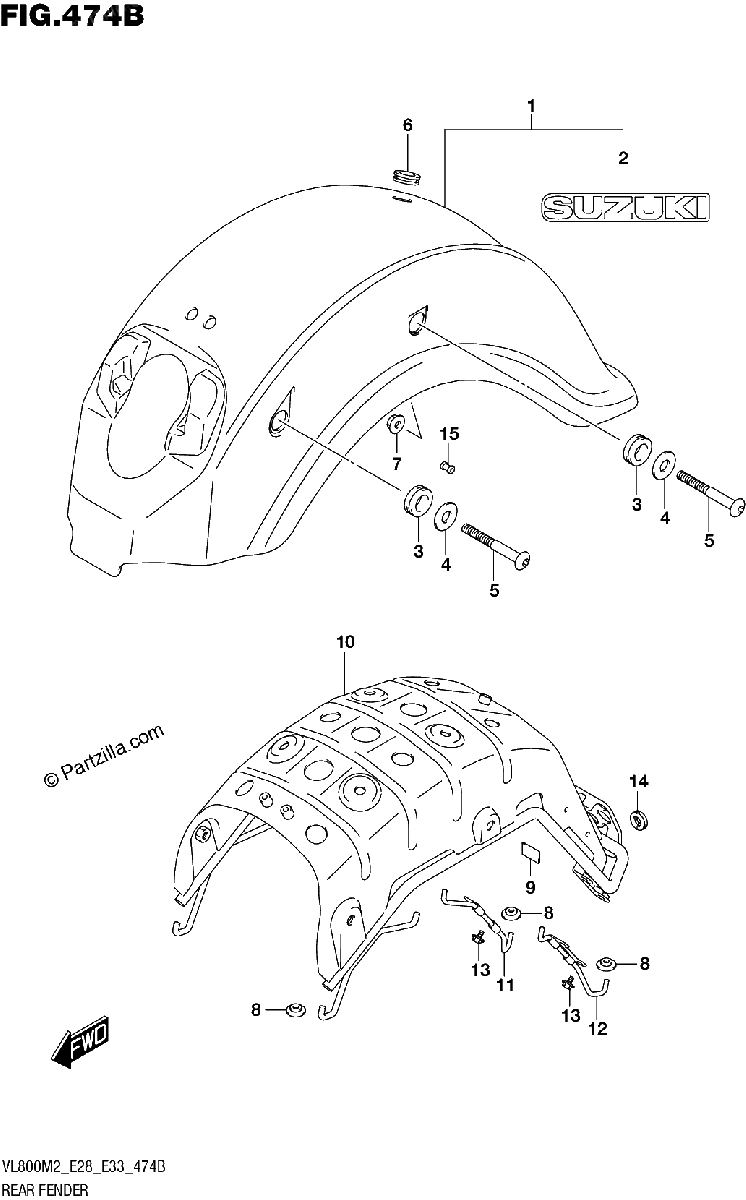 Diagrama de REAR FENDER VL800T