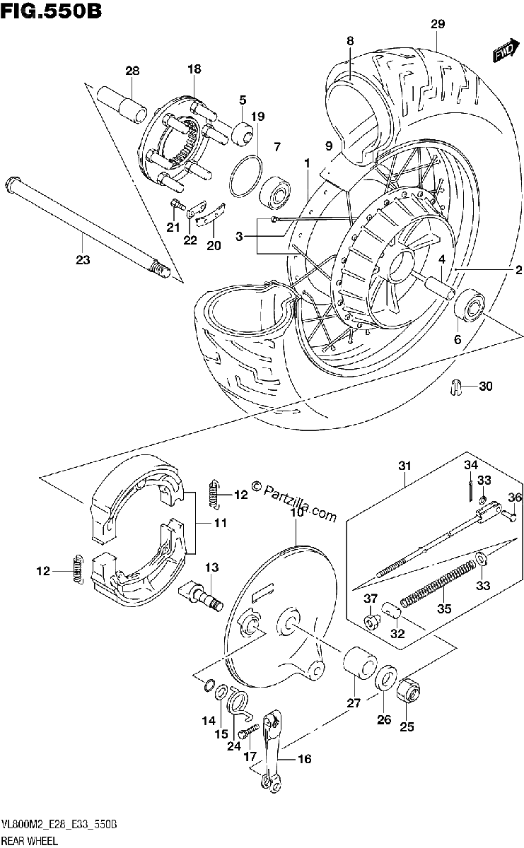 Diagrama de REAR WHEEL VL800T