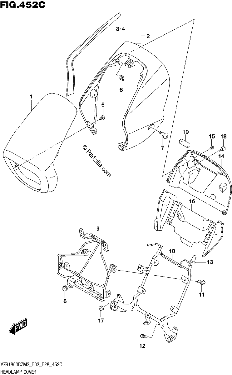 Diagrama de HEADLAMP COVER SEE NOTE 2