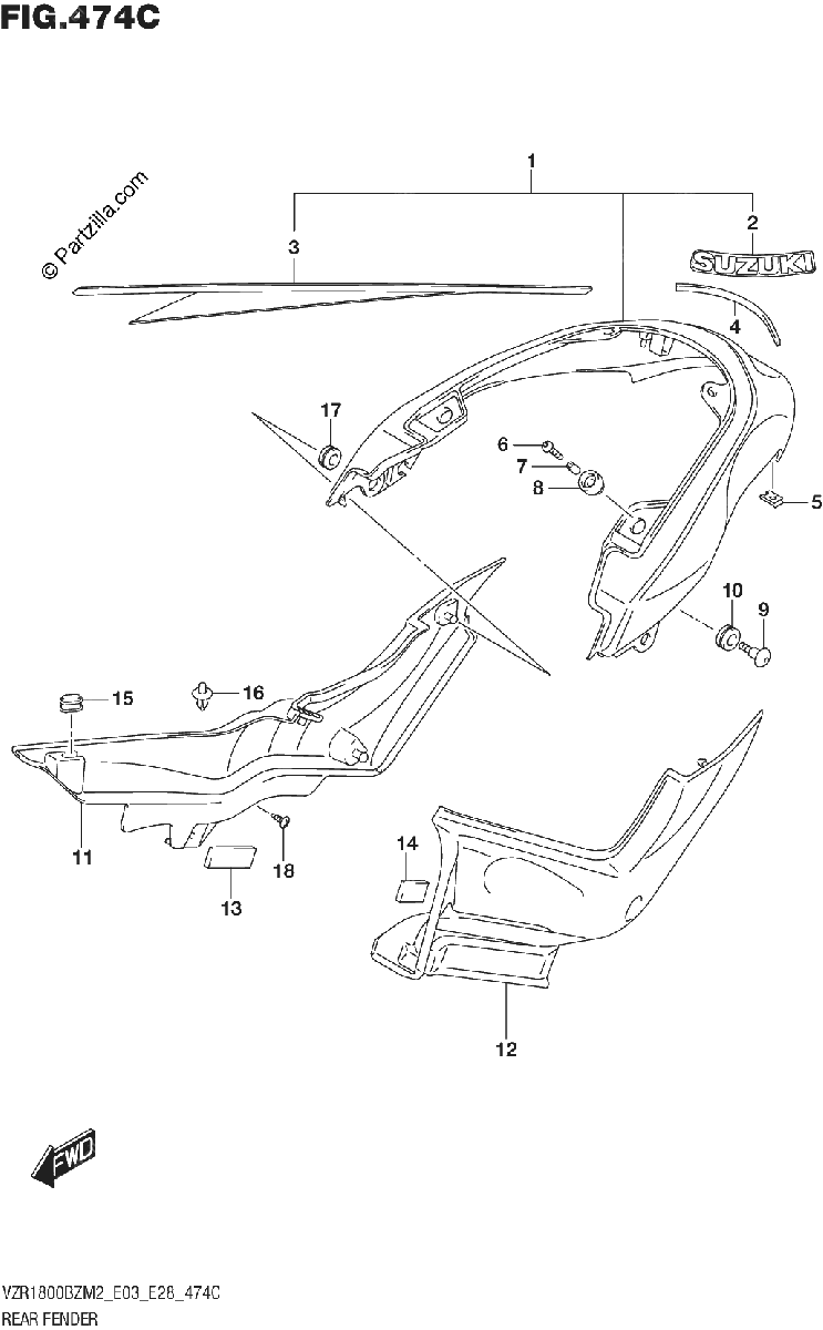 Diagrama de REAR FENDER SEE NOTE 2