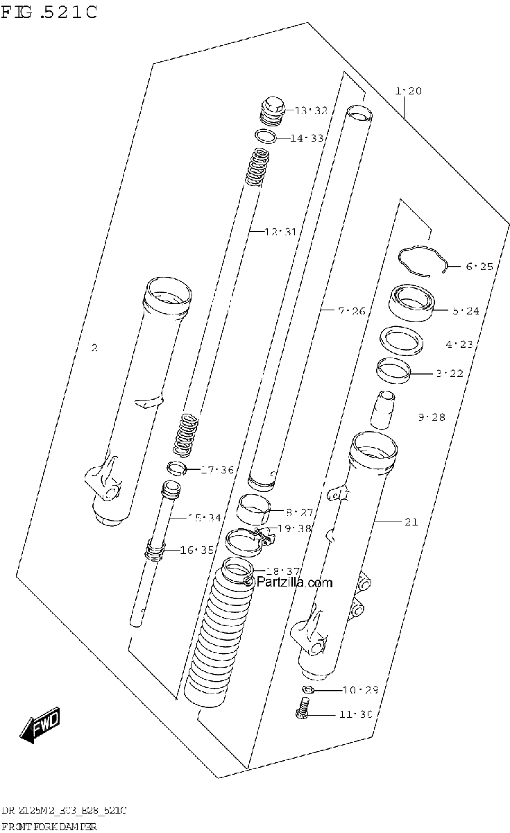 Diagrama de FRONT FORK DAMPER DR Z125L E28