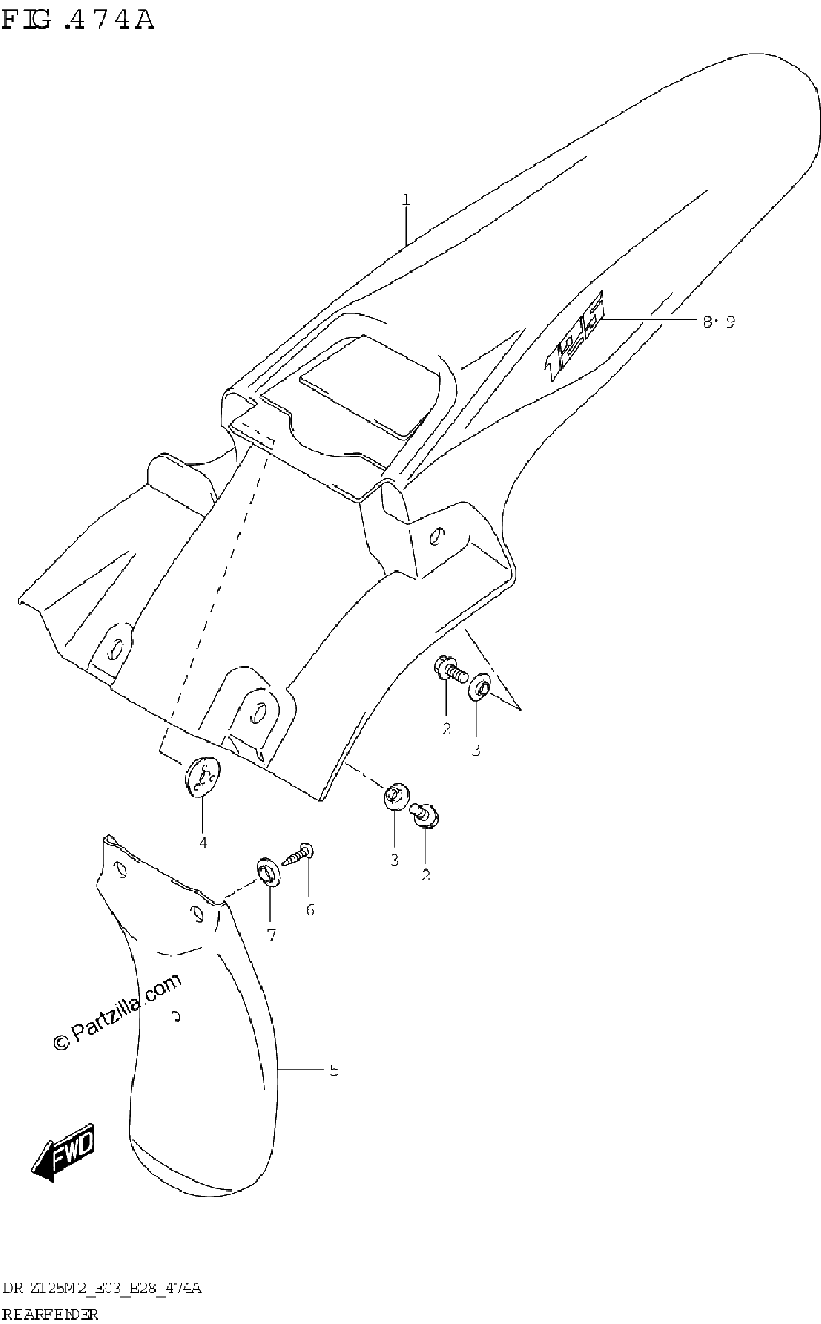 Diagrama de REAR FENDER DR Z125 E28