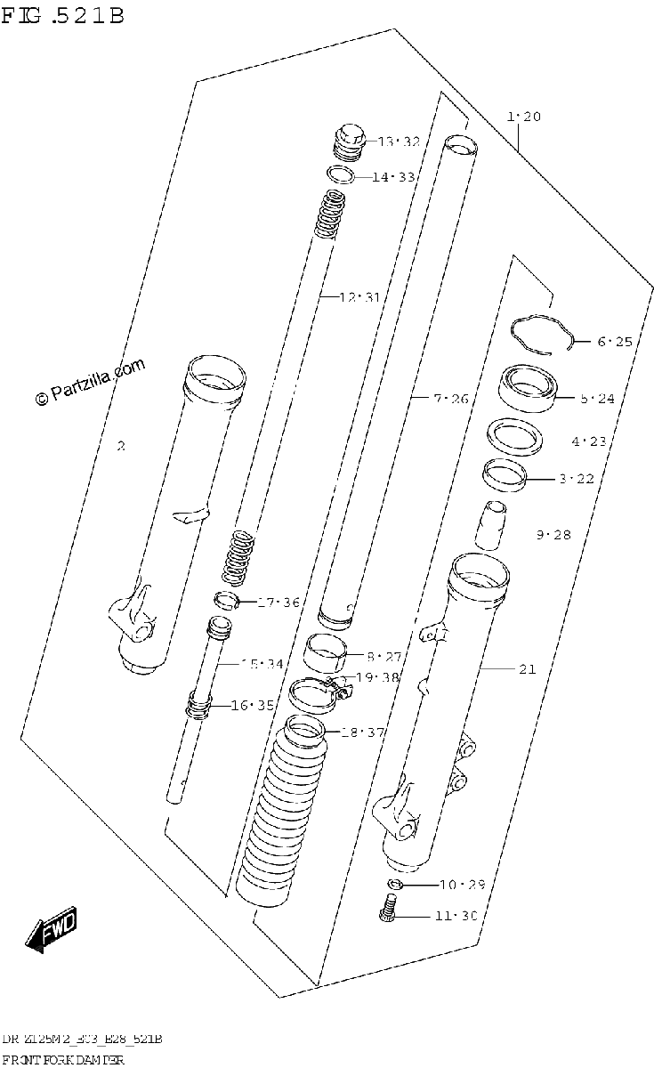 Diagrama de FRONT FORK DAMPER DR Z125L E03
