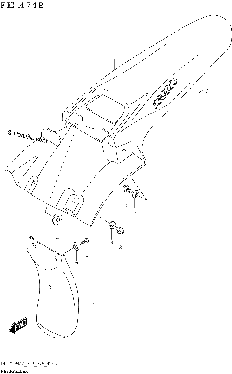 Diagrama de REAR FENDER DR Z125L E03