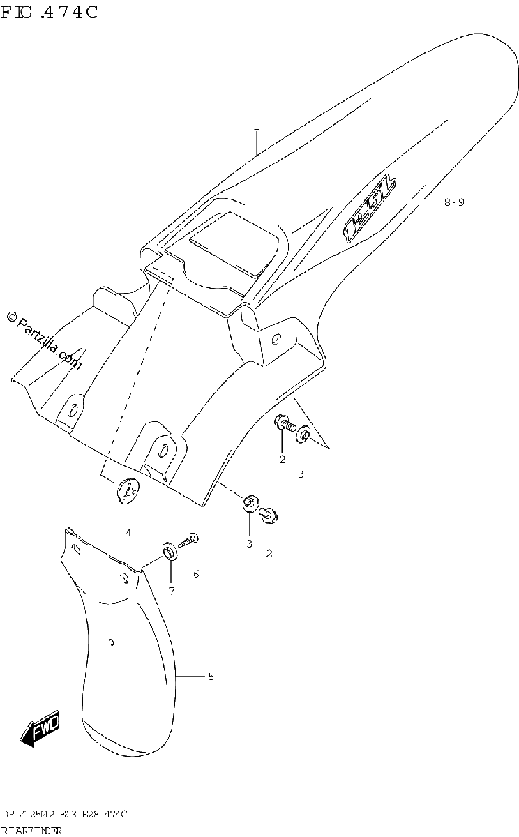 Diagrama de REAR FENDER DR Z125L E28