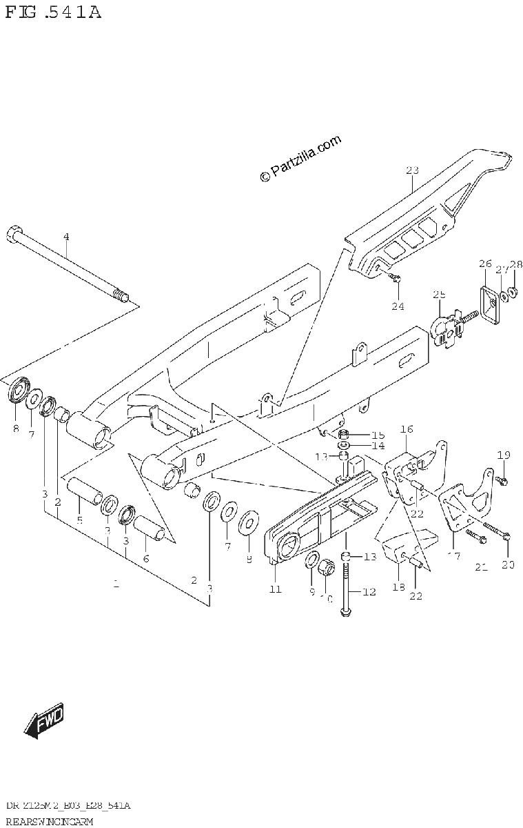 Diagrama de REAR SWINGINGARM DR Z125L E03 E28