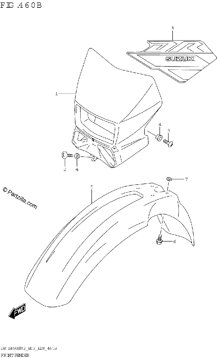 Diagrama de FRONT FENDER DR Z400SM