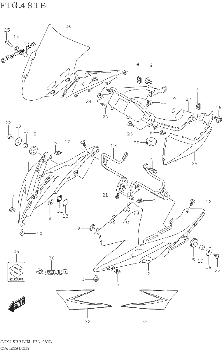 Diagrama de COWLING BODY GSX250RRLJ M2 P33