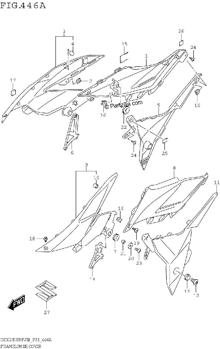 Diagrama de FRAME LOWER COVER GSX250RRFJ M2 P33