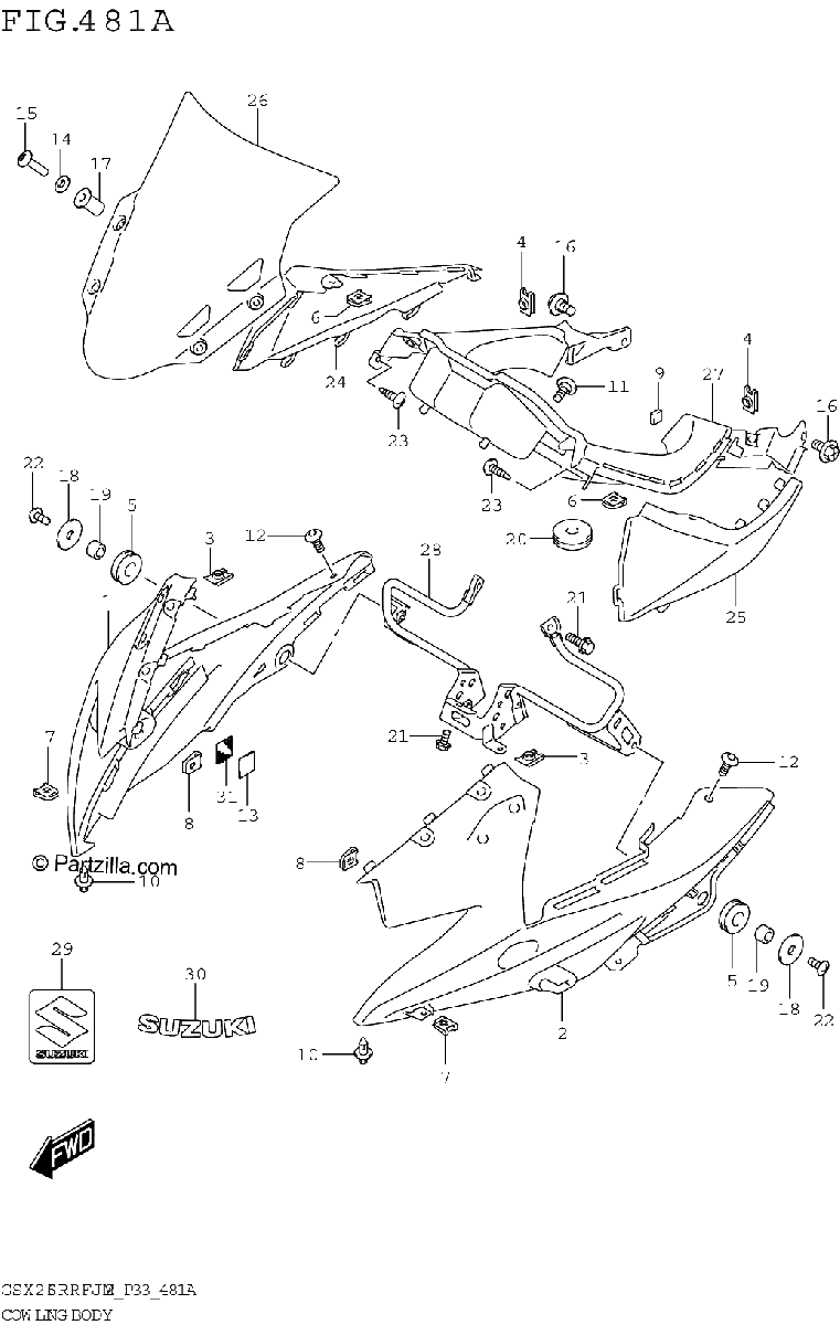 Diagrama de COWLING BODY GSX250RRFJ M2 P33