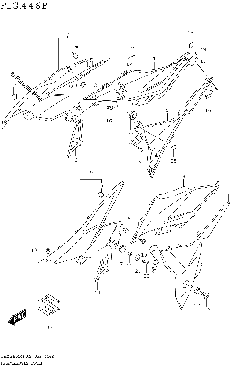 Diagrama de FRAME LOWER COVER GSX250RRLJ M2 P33