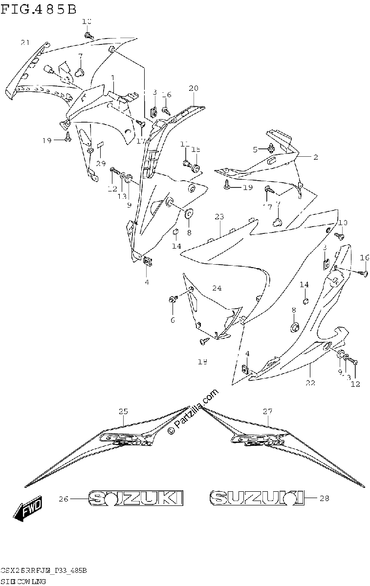 Diagrama de SIDE COWLING GSX250RRLJ M2 P33